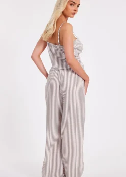 Quiz Stone Striped Wide Leg Trousers