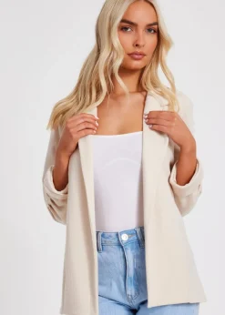 Quiz Stone Textured Ruched Sleeve Blazer