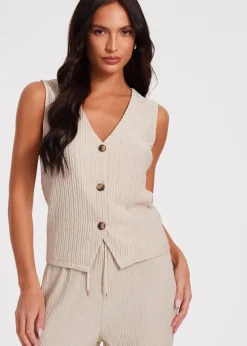 Quiz Stone V Neck Textured Waistcoat