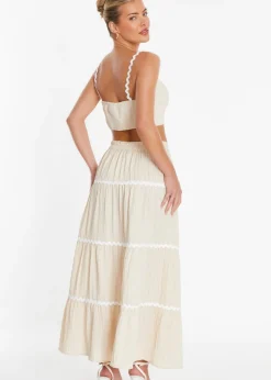 Quiz Stone Wavy Trim Maxi Skirt