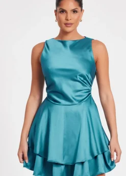 Quiz Teal Satin Frill Skater Dress