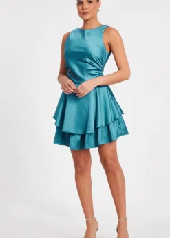 Quiz Teal Satin Frill Skater Dress