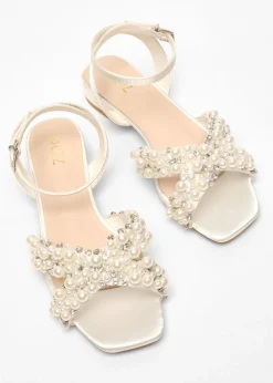 Quiz White Bridal Embellished Strap Flat Sandals