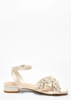 Quiz White Bridal Embellished Strap Flat Sandals