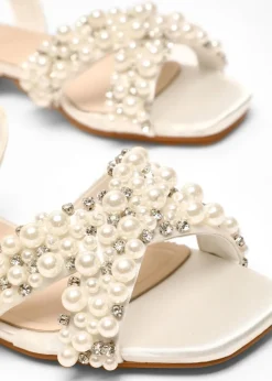 Quiz White Bridal Embellished Strap Flat Sandals