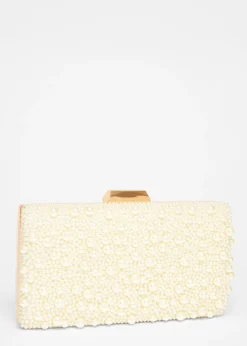 Quiz White Bridal Pearl Box Bag