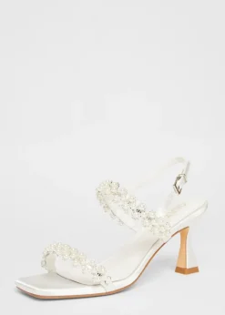Quiz White Bridal Wide Fit Embellished Heels