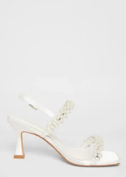 Quiz White Bridal Wide Fit Embellished Heels