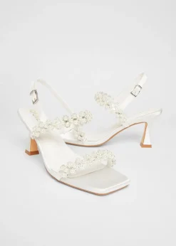 Quiz White Bridal Wide Fit Embellished Heels