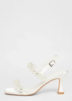 Quiz White Bridal Wide Fit Embellished Heels