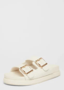 Quiz White Double Buckle Flat Sandals