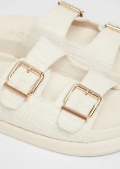 Quiz White Double Buckle Flat Sandals