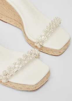 Quiz White Embellished High Wedges