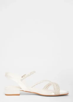 Quiz White Embellished Strappy Sandals
