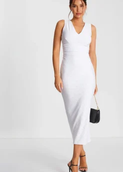 Quiz White Embroidered Bodycon Midaxi Dress