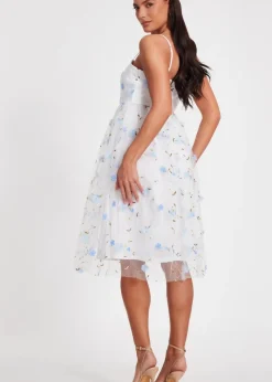 Quiz White Embroidered Floral Midi Dress