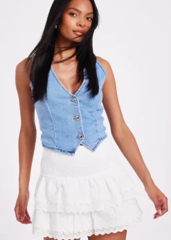 Quiz White Embroidered Mini Skirt