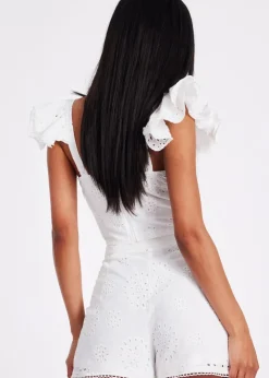 Quiz White Embroidered Shorts