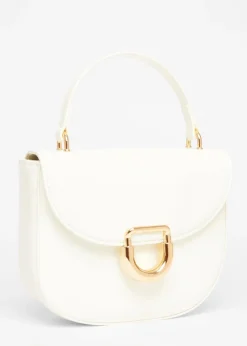 Quiz White Faux Leather Top Handle Bag