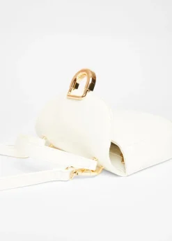 Quiz White Faux Leather Top Handle Bag