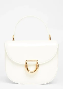 Quiz White Faux Leather Top Handle Bag
