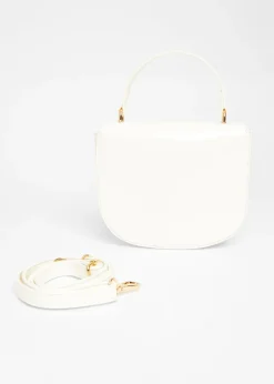 Quiz White Faux Leather Top Handle Bag