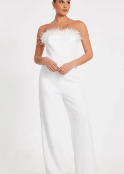 Quiz White Feather Trim Jumpsuit