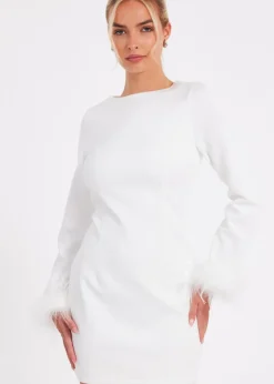Quiz White Feather Trim Mini Dress