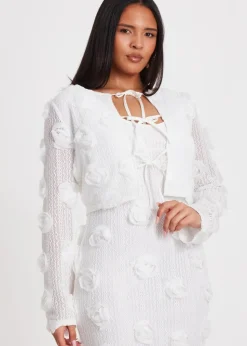 Quiz White Floral Cropped Jacket