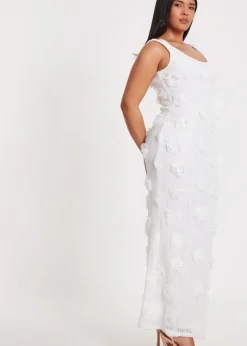 Quiz White Knitted Floral Midaxi Dress