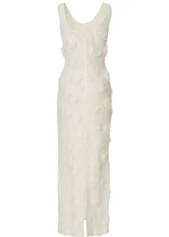 Quiz White Knitted Floral Midaxi Dress