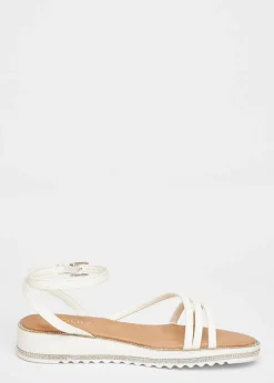 Quiz White Strappy Flat Sandals