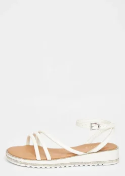 Quiz White Strappy Flat Sandals