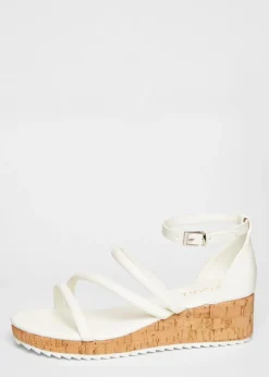 Quiz White Strappy Low Wedges