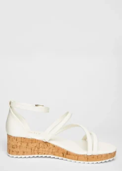 Quiz White Strappy Low Wedges