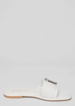 Quiz White Wide Fit Diamante Buckle Sandals