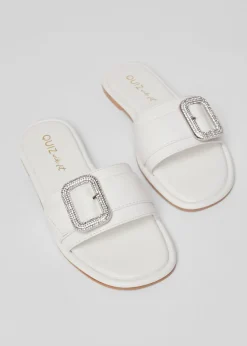 Quiz White Wide Fit Diamante Buckle Sandals
