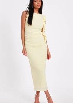 Quiz Yellow Frill Midi Dress
