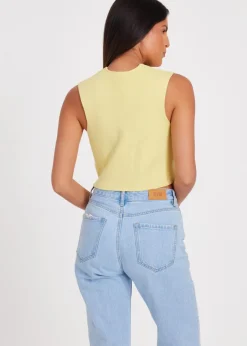 Quiz Yellow Knitted Button Front Waistcoat