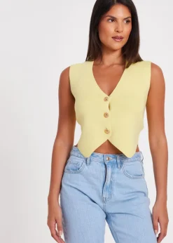 Quiz Yellow Knitted Button Front Waistcoat