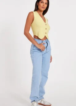 Quiz Yellow Knitted Button Front Waistcoat