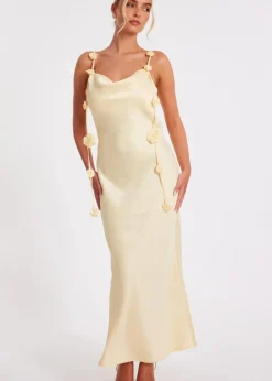 Quiz Yellow Satin Midaxi Dress