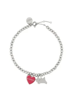 Radley London Silver Pink Enamel Heart and Dog Beaded Bracelet