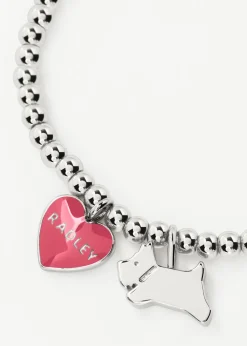 Radley London Silver Pink Enamel Heart and Dog Beaded Bracelet
