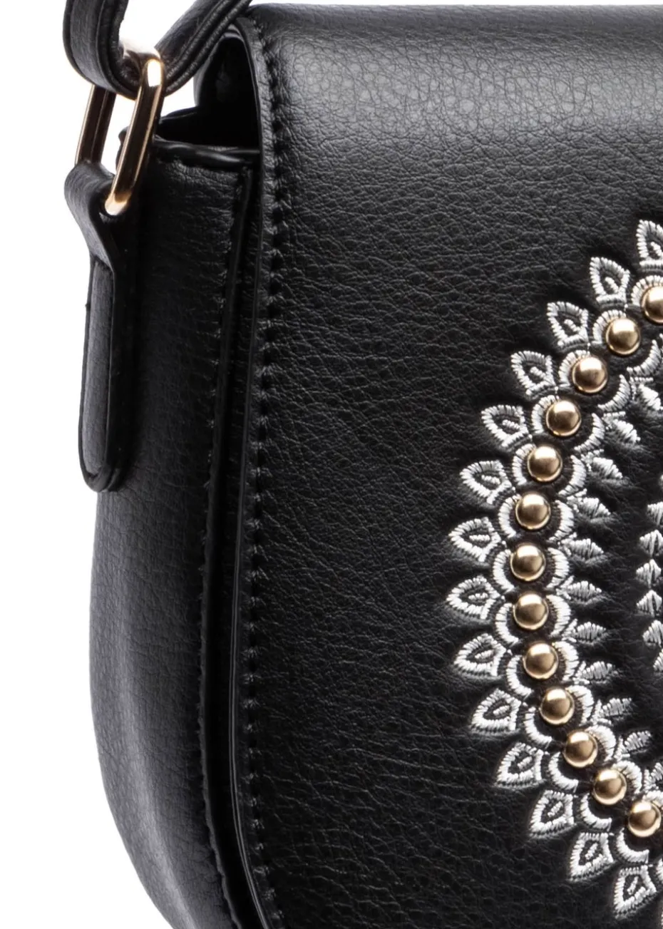 Raffaella Black Embroidery Saddle Bag