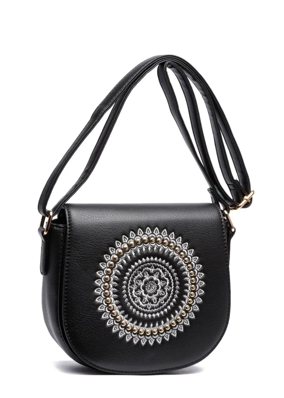 Raffaella Black Embroidery Saddle Bag