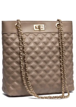 Raffaella Taupe Quilted Tote Shoulder Bag