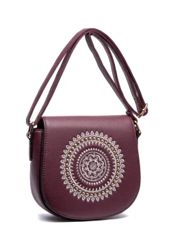 Raffaella Wine Embroidery Saddle Bag