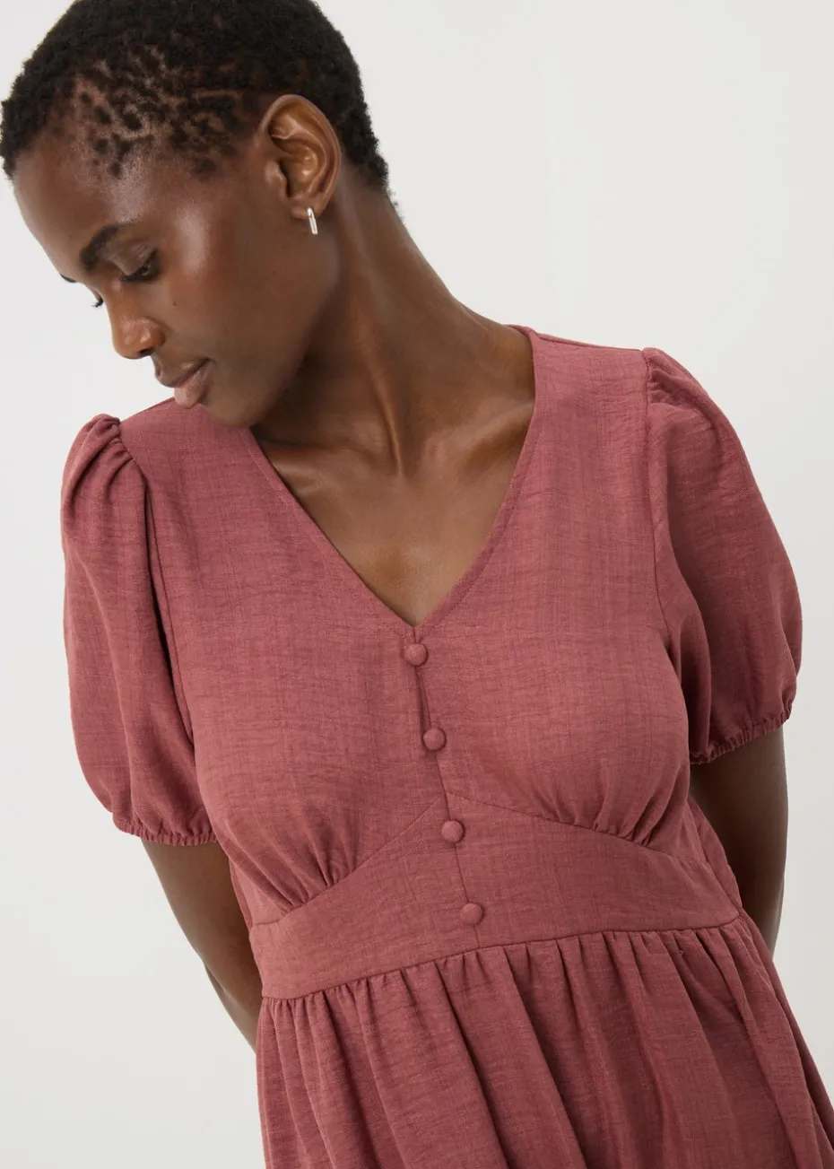 Raspberry Button Midi Tea Dress