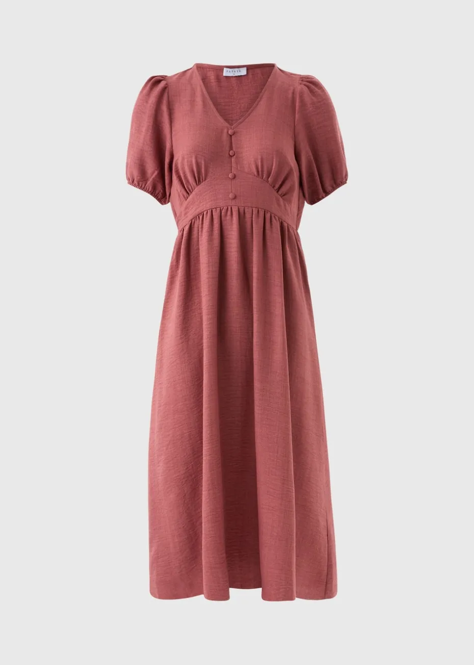 Raspberry Button Midi Tea Dress